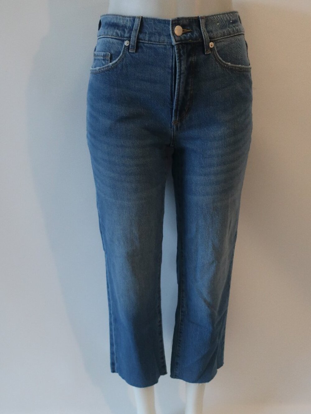 Womens Rivete Blue (Item-25) Raw Hem Relaxed Straight Denim Jean 24